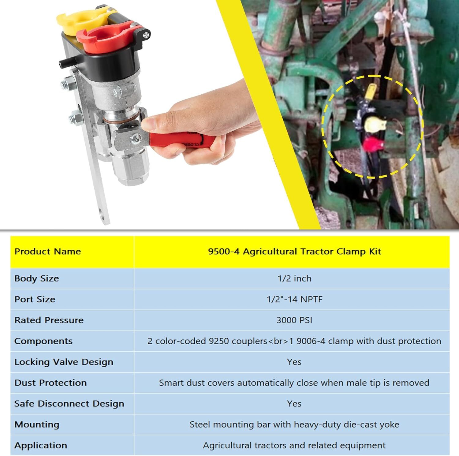 9500-4 For Pioneer Hydraulic Break-Away Coupler Kit Agricultural Tractor Clamp
