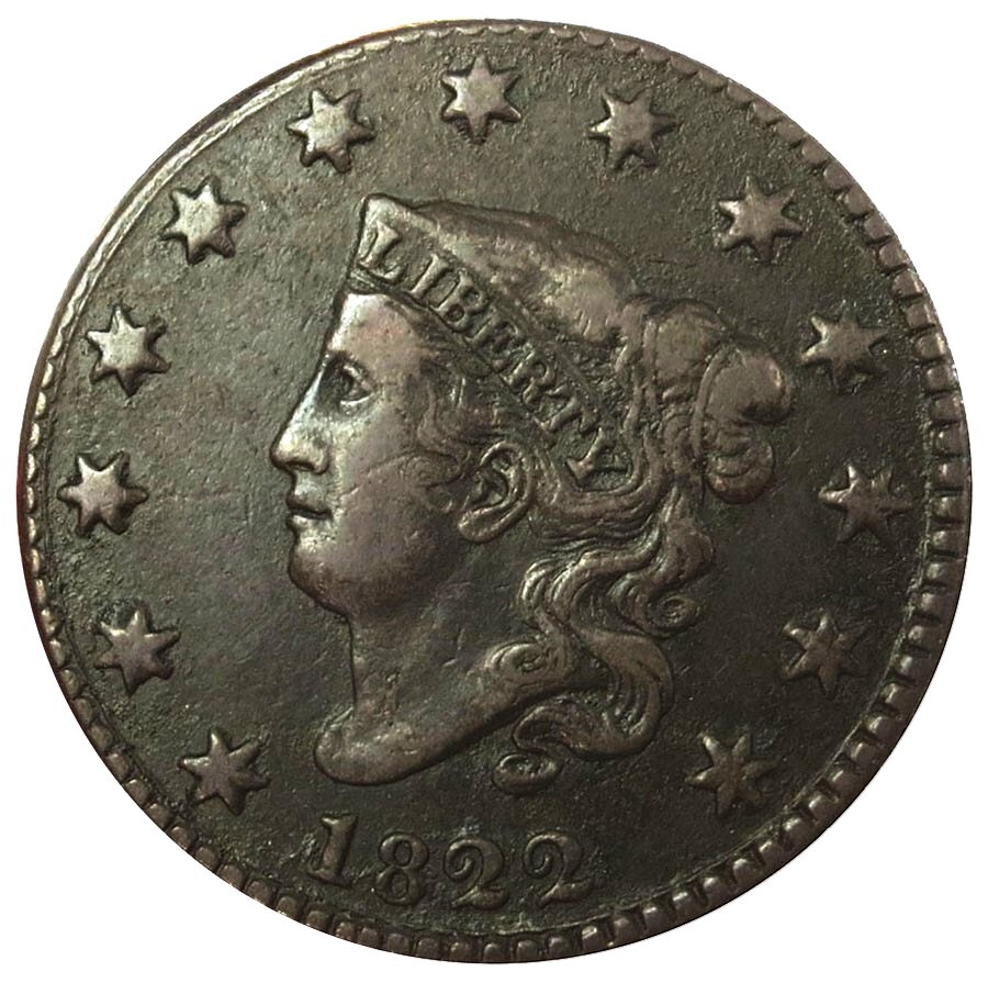 1822 LARGE CENT MATRON HEAD COIN EXTRA FINE CONDITION