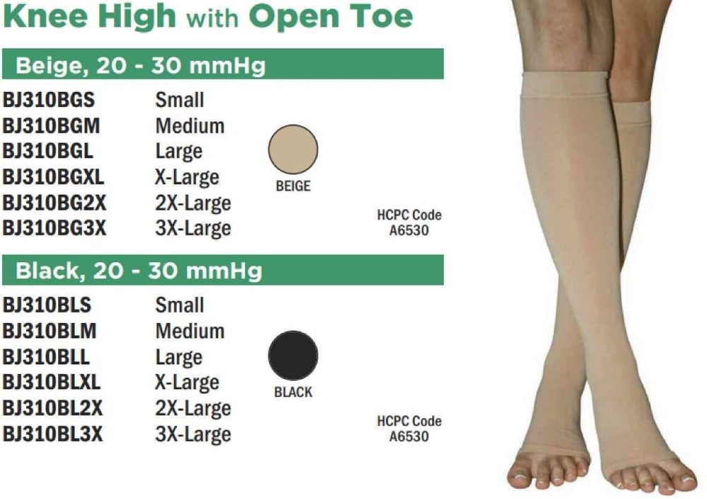 Blue Jay Complete Support Knee High, Open Toe, 20-30mmHg (Size: S) Beige