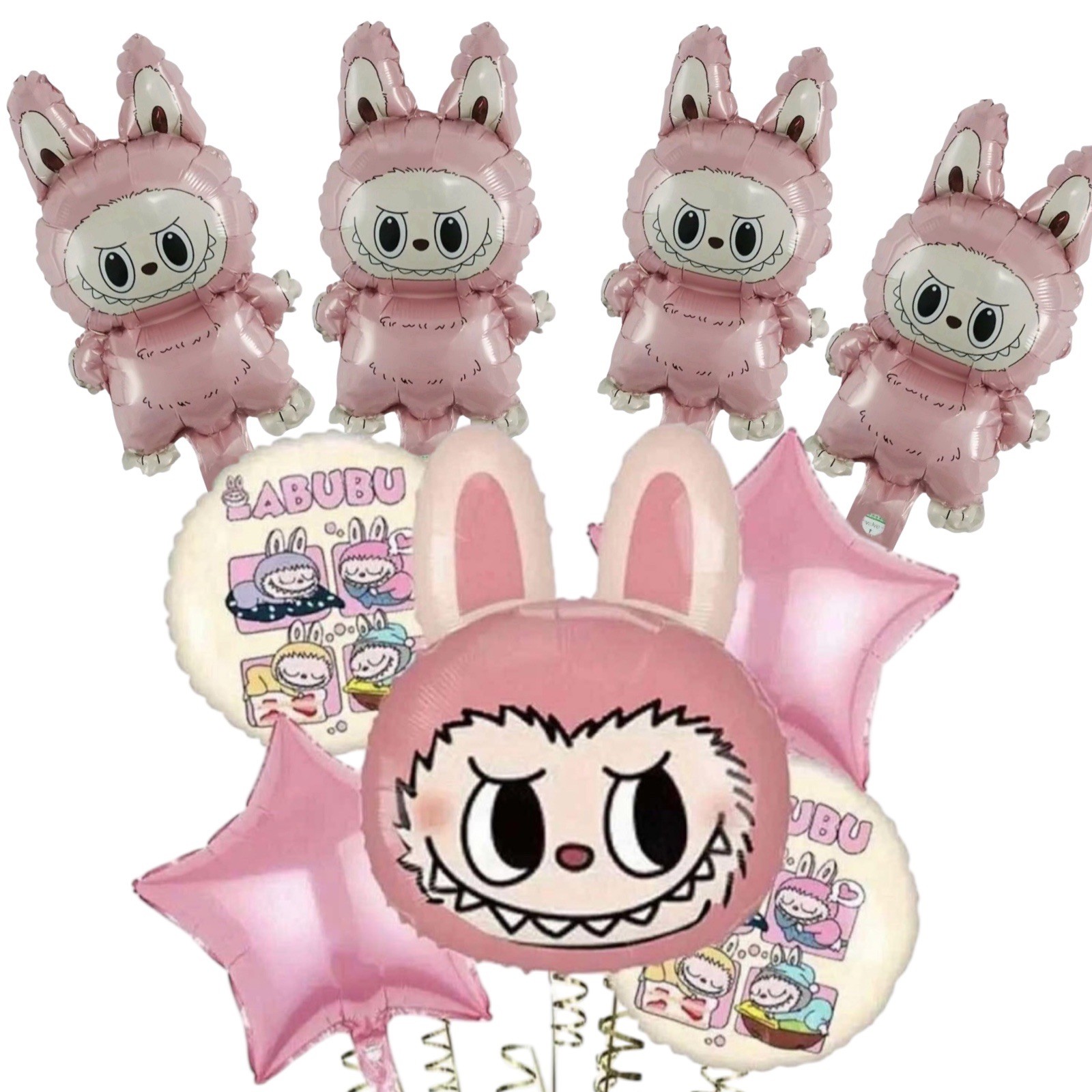 Labufus , happy birthday balloons set/9pcs/Pink