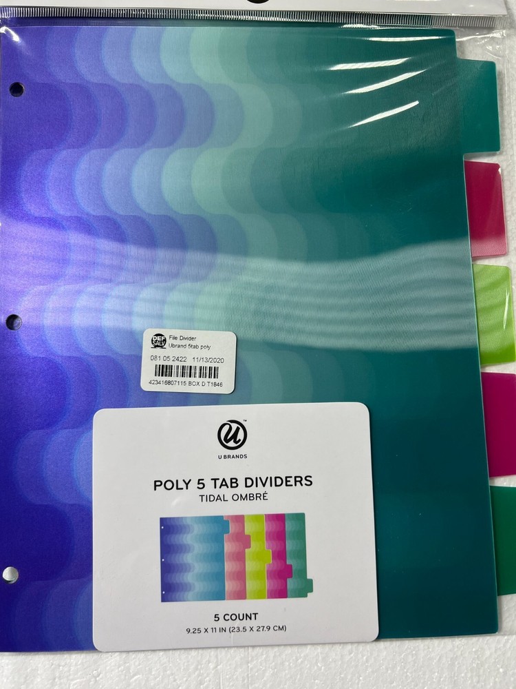 5 PACK 5ct Patterned Poly Tab Dividers Tidal Ombre TOTAL 25 FOLDER