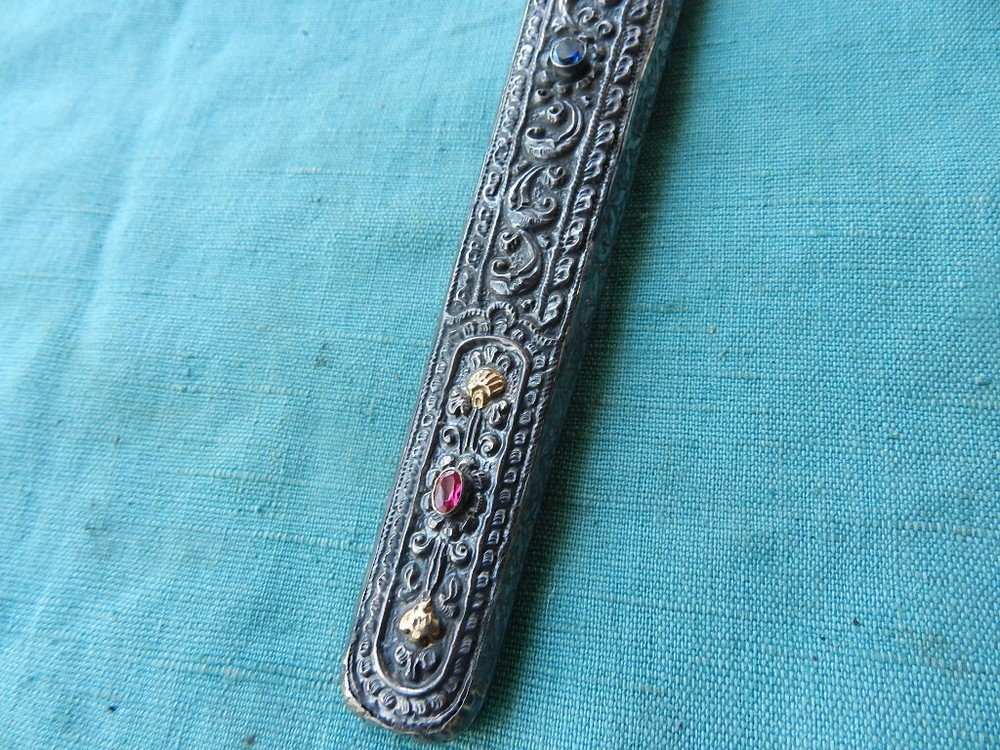 Silver Presentation Jeweled Kris knife with silver scabbard