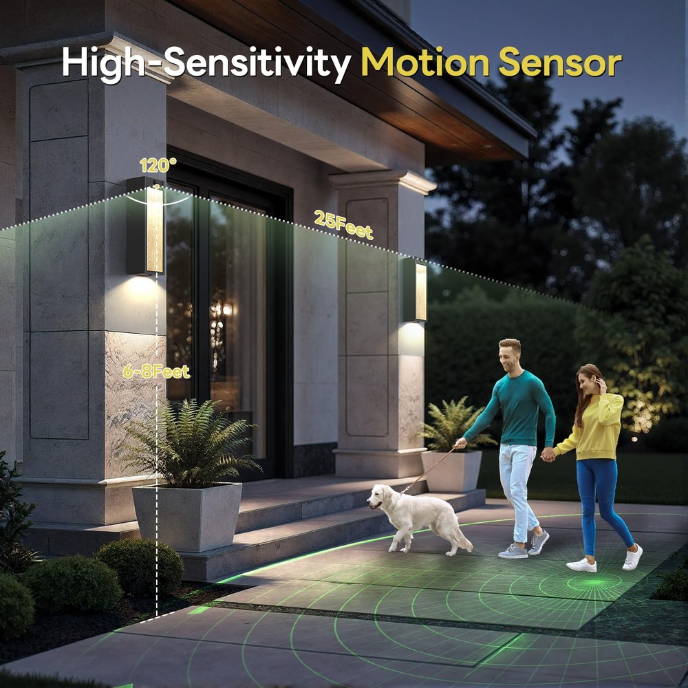 Motion Sensor LED Outdoor Wall Light Fixtures 2 Pack, Sensor, Black