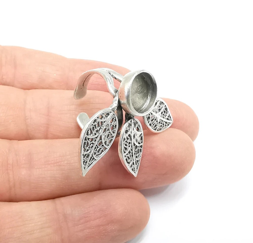 Leaf Ring Setting Blank Cabochon Mounting Adjustable Resin Base Bezel Mosaic