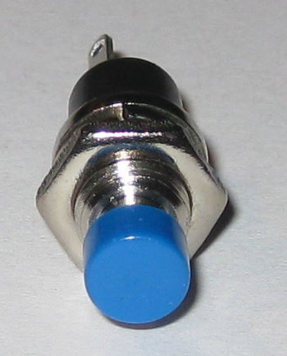 Momentary Blue Pushbutton Switch - Panel Mount - SPST N.O. - 1/4" Mounting Hole