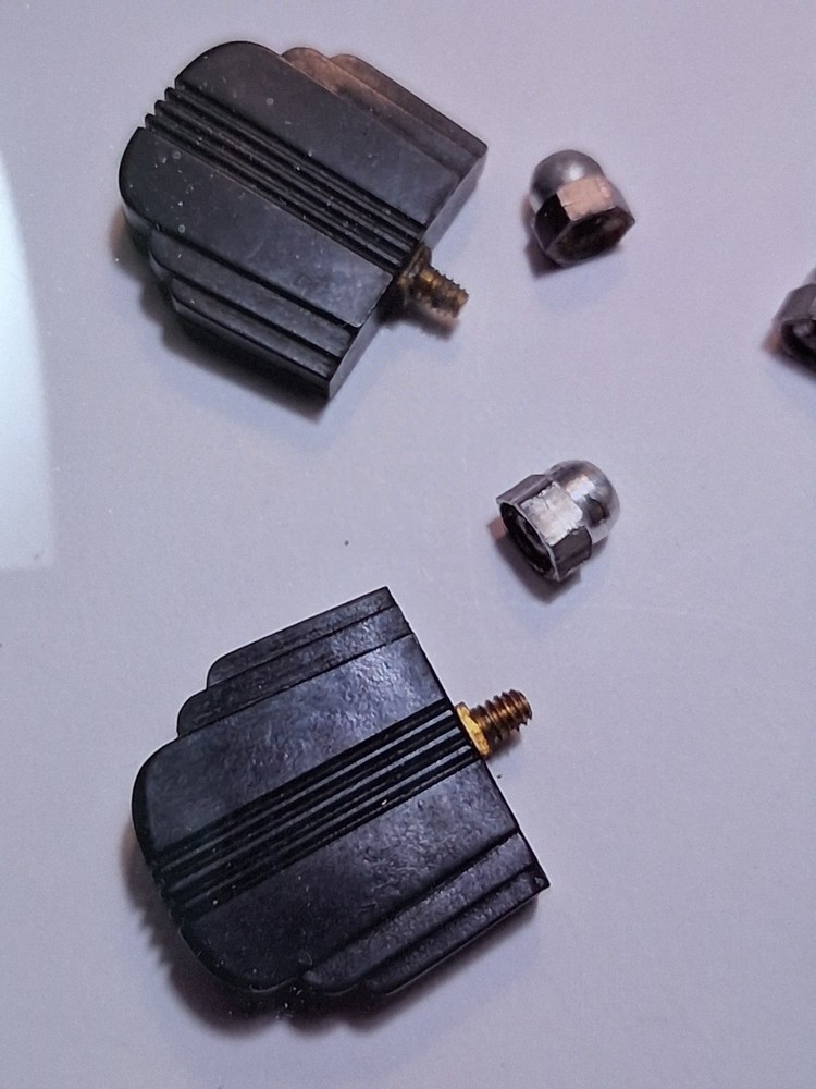 ART DECO BAKELITE 4 KNOBS - TIERED SHAPE w/RIBBED LINES - PERFECT VINTAGE TOUCH.