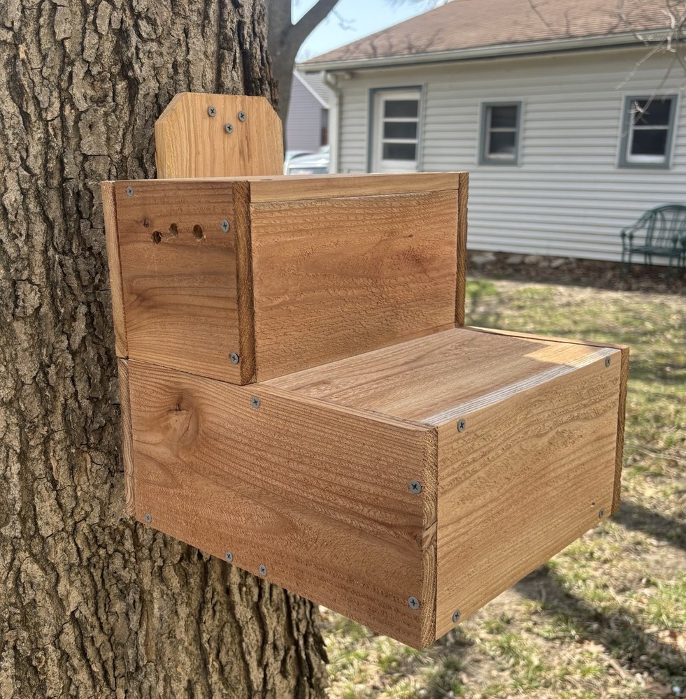 Large Solid Cedar Backyard Squirrel House Nesting Box - Wooden W Preditor Guard