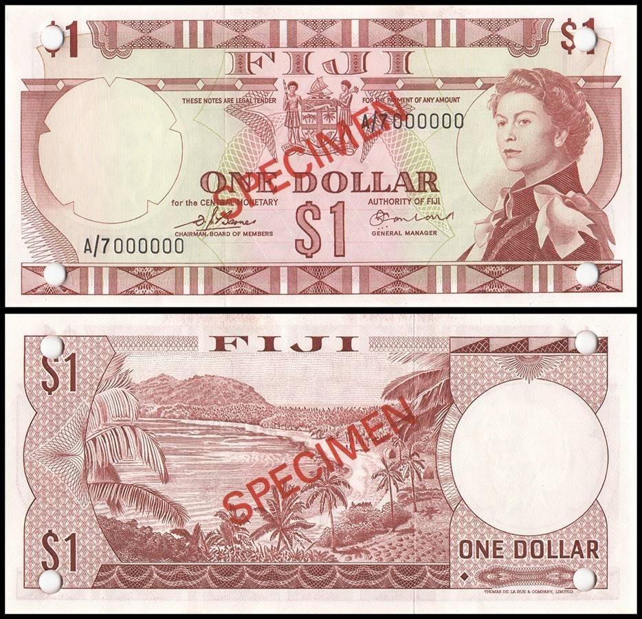 Fiji 1 Dollar, 1974 ND, P-71as, UNC, Specimen