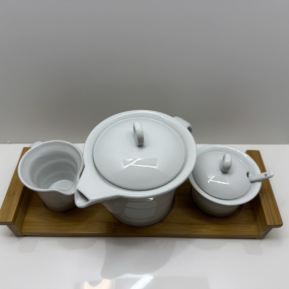 Chantilly Collections Tea Coffee Serving Set Bamboo Tray Modern Simple