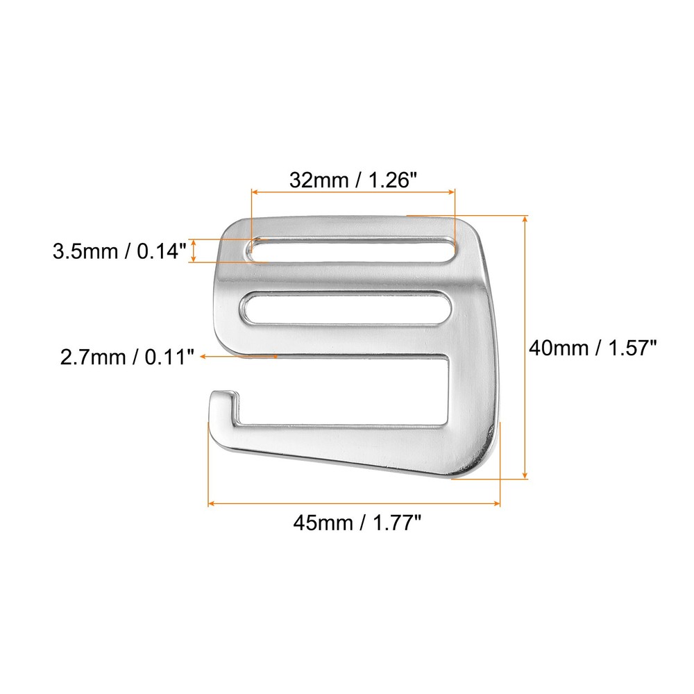 1.26" Webbing Release G Hook Buckle Adjuster for Backpack Strap, 2Pcs Silver