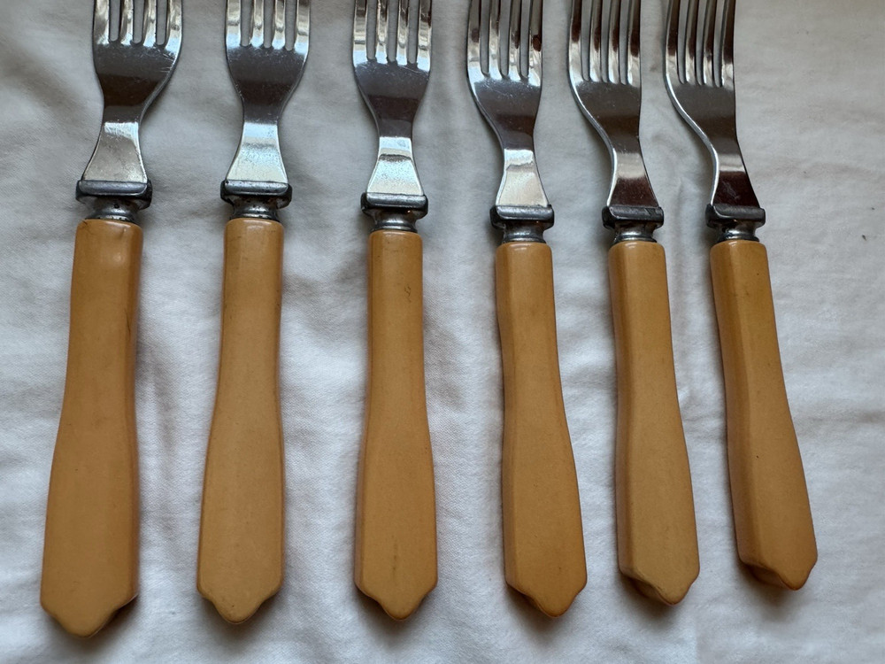 Bakelite Butterscotch Chrome Plated Forks 6pc.