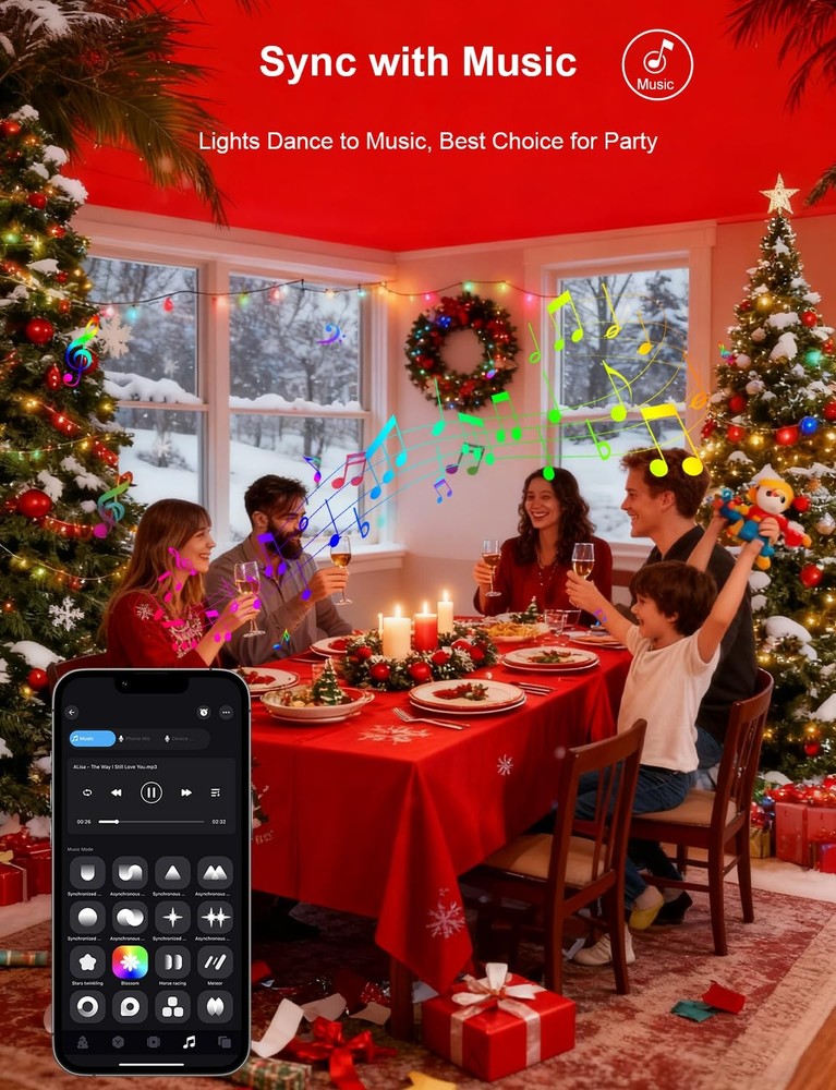 Christmas Lights 33Ft RGB Color Changing IC, 100 LED Smart String Light with ...
