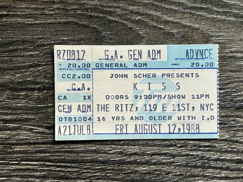 KISS TICKET STUB The Ritz NYC Aug 12 1988 Crazy Nights Concert Tour Vintage Kiss