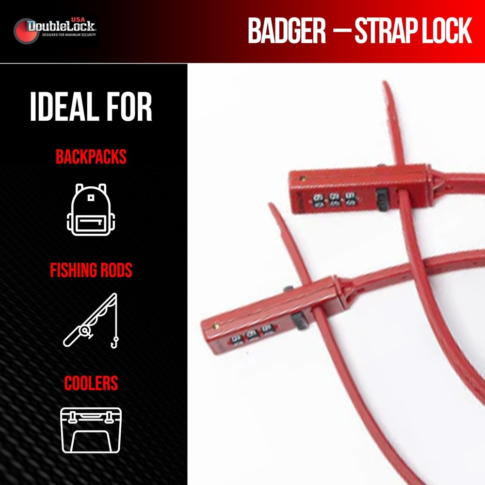 Badger Strap Lock 2 Pack, 19 Inch Strong and Pliable Combination Strap Locks,...