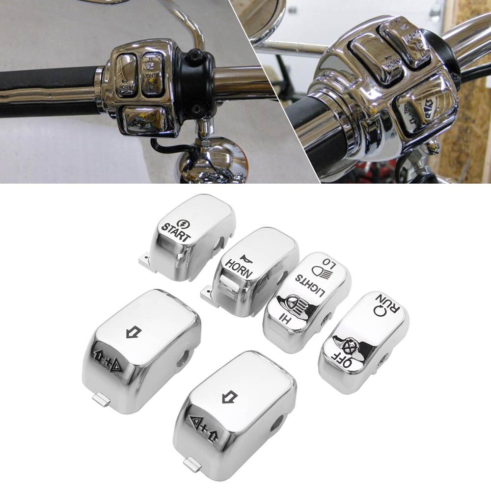 6pcs Chrome Hand Control Switch Button Cap For Harley Softail Dyna 1996-2010 US