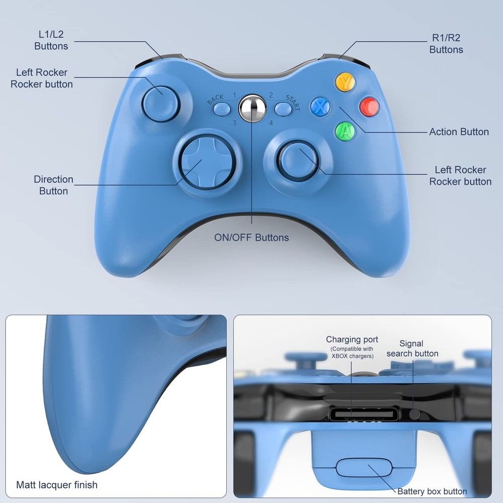 Xbox 360 Wireless Controller - 2.4GHz Gamepad Joystick for Slim/PC Windows