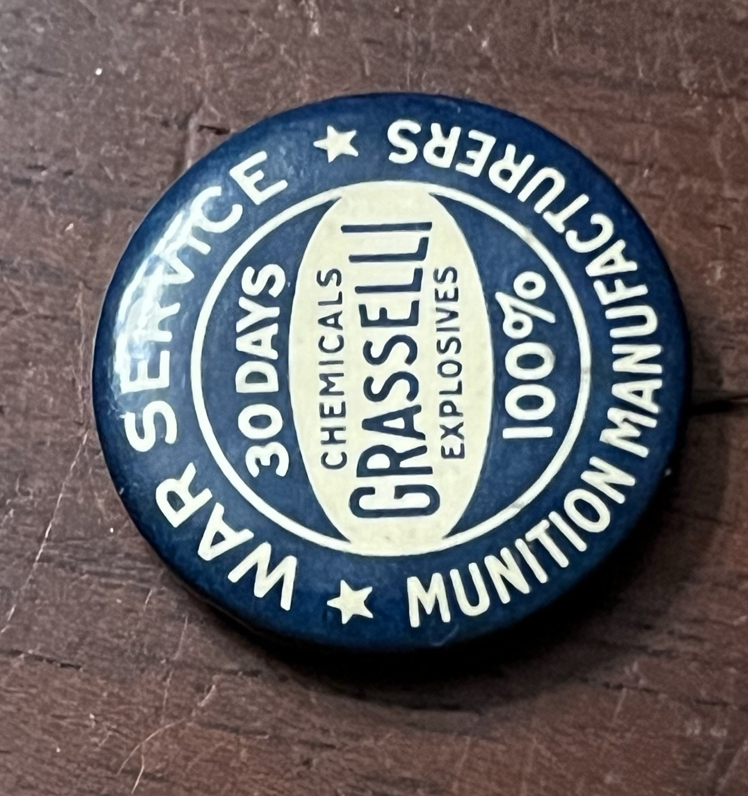 c1918,War Service, Munition Manufacturers, Pinback Button, Grasselli Explosives,
