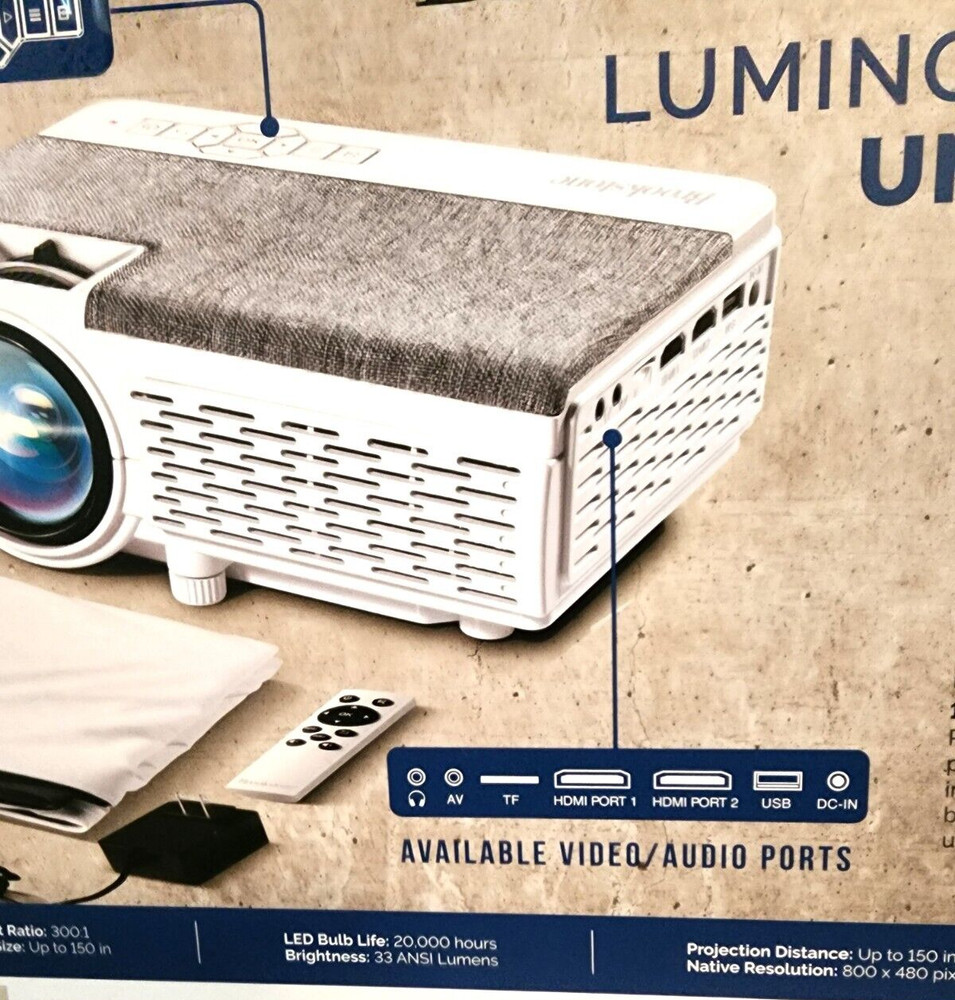 Brookstone Cineplay Projector Kit. All In One Bundle Pack Remote And Screen NIB