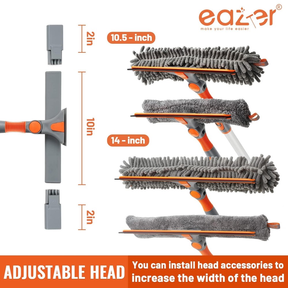 Eazer 65'' Squeegee Window Cleaner 2 in 1 Rotatable 65in, Orange