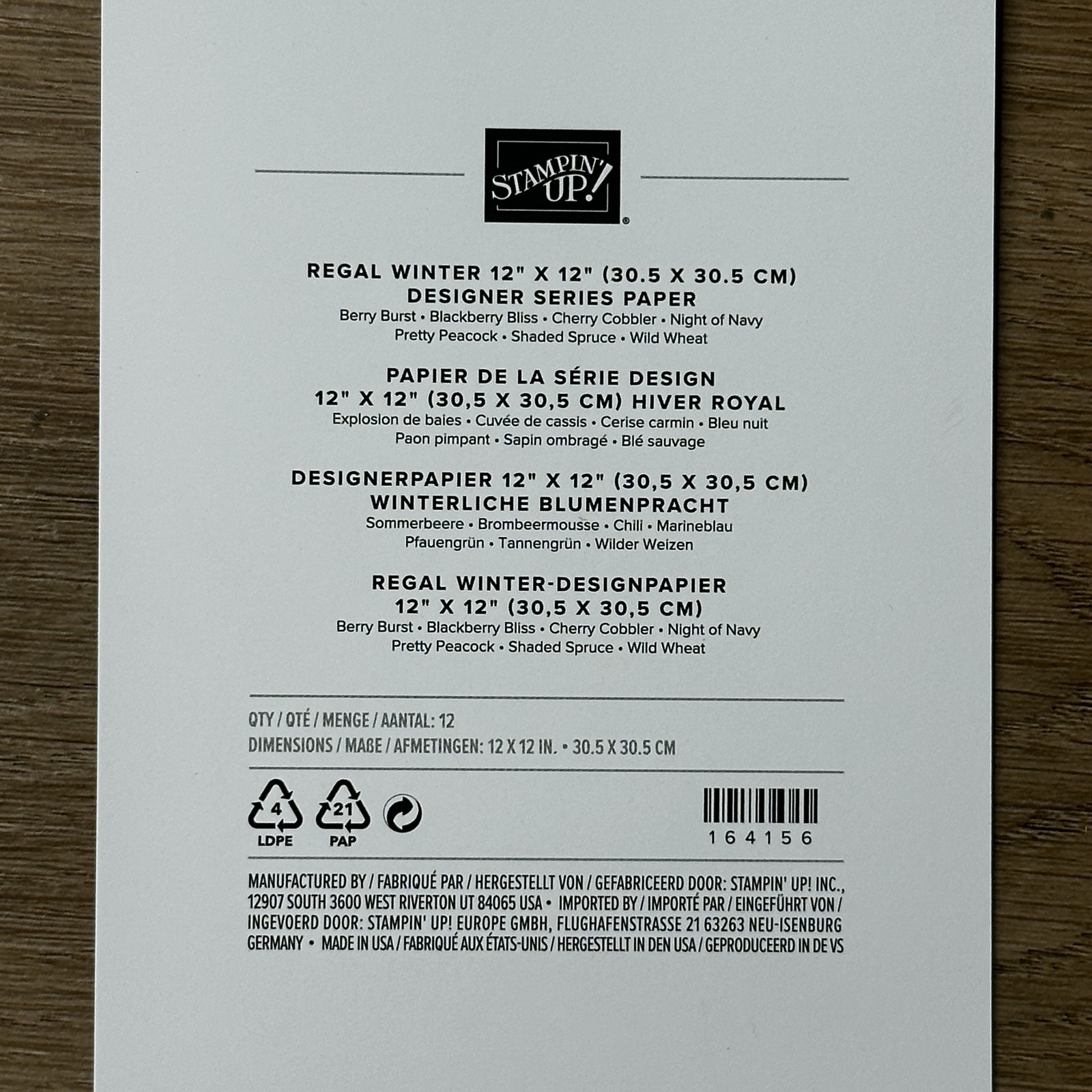 Stampin' Up! Regal Winter Designer Series Paper 4 x 5.25" Sampler