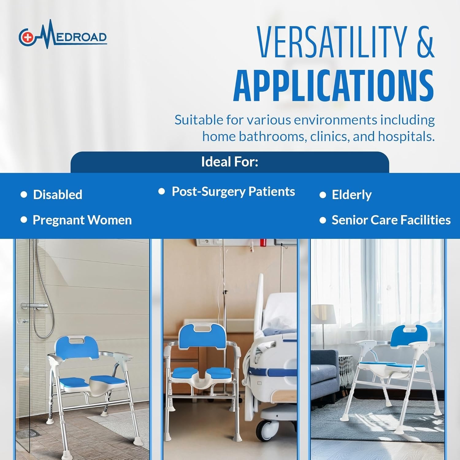 U-Shaped Shower Chair with Back & Armrests Foldable Seat