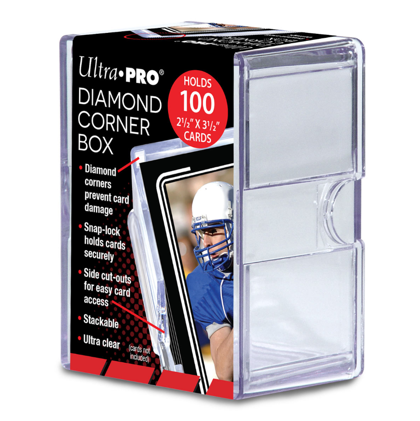 (3-Pack) Ultra Pro 100 Card 2-Piece DIAMOND CORNER Storage Box Slide Snap Lock