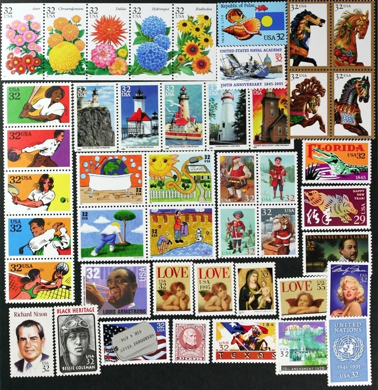 US 1995 Commemorative Year Set, 110 stamps with 3 sheets, Mint NH see scans