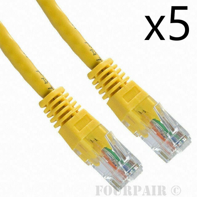 5 Pack Lot - 25ft CAT5e Ethernet Network LAN Router Patch Cable Cord Wire Yellow