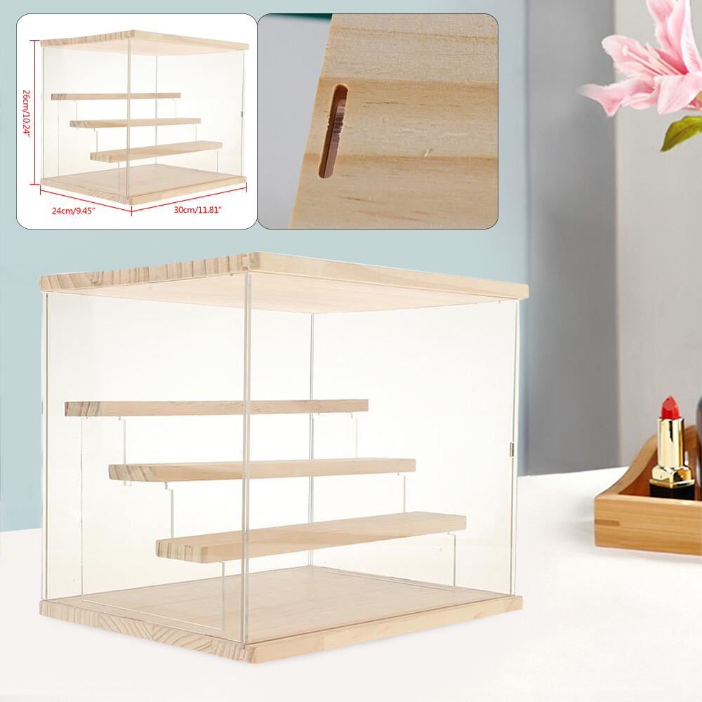 4 Layer Acrylic Display Case 11.8"x9.45"x10.24" Clear Box Dustproof Showcase