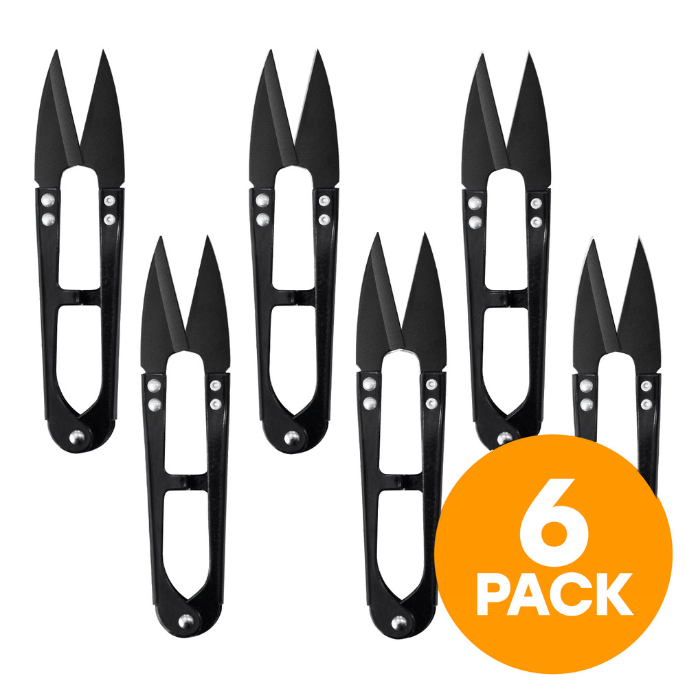 Black Thread Cutters 6-Pack |  Sharp Steel Mini Scissors Sewing Snippers Nippers