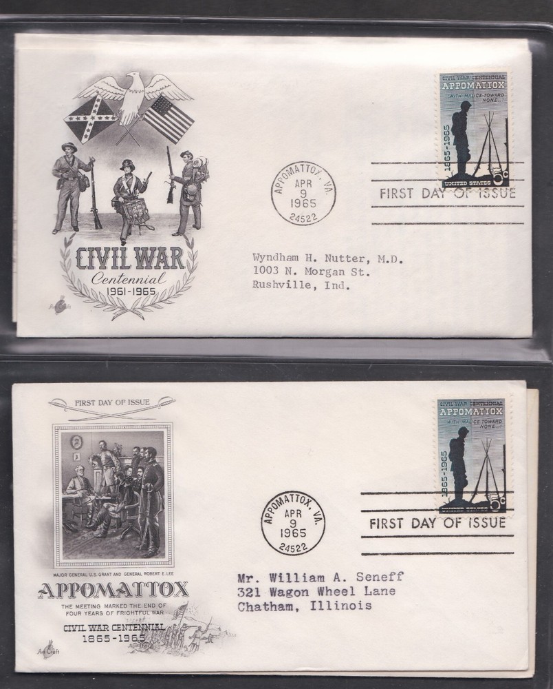 USA 1965 3 FIRST DAY COVERS APPOMATTOX ISSUE+ CACHETS