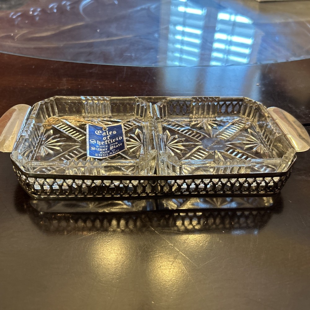 Cales Of Sheffield Relish Dishes With Silver Plate Holder