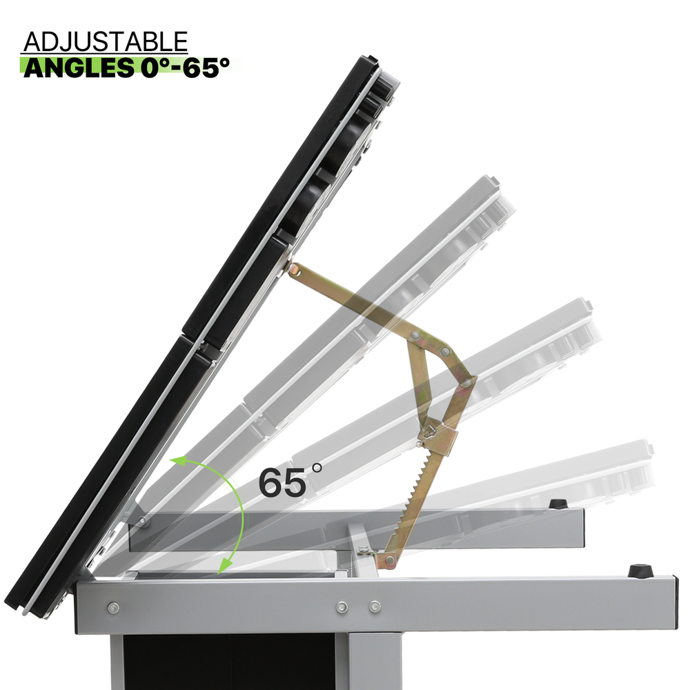 41" Adjustable Rolling Drafting Table Tempered Glass Tabletop Craft Work Station