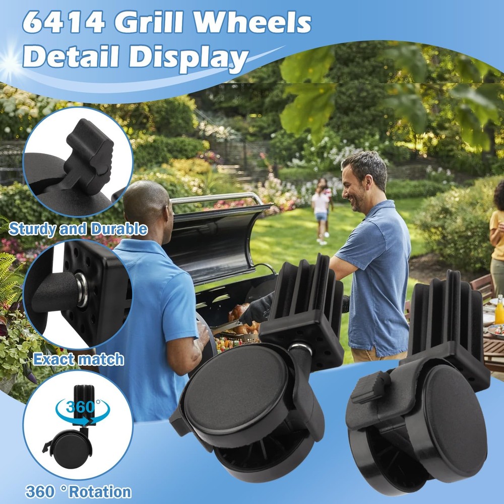 6414 Grill Wheels Replacement Includes Caster Insert Compatible with Weber，Ge...