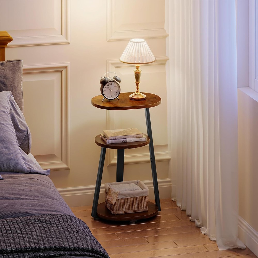 Side Table Small End Table W/ Metal Frame 3-Tier Bedside Tables Round Side