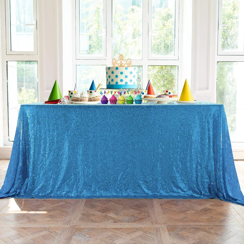 JYFLZQ Baby Blue Sequin Tablecloth 90" x 132" Rectangular Sparkly Drape Table...