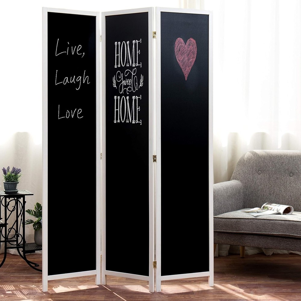 MyGift 3-Panel Folding Chalkboard Room Divider, Writable Privacy Screen