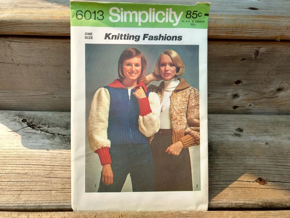 Vintage 70s Sweater Jacket Knitting Pattern Chunky Knit Simplicity 6013