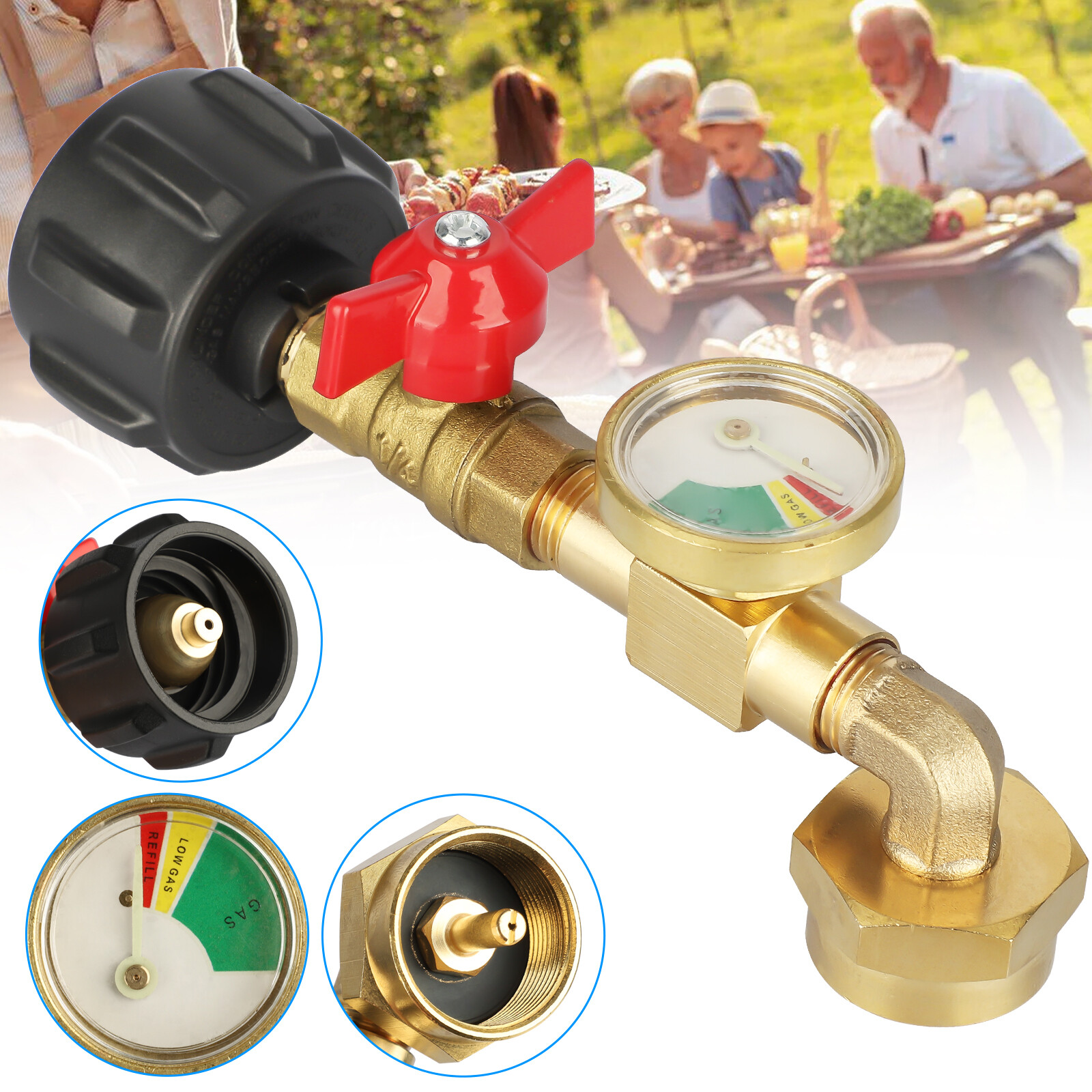 Propane Refill Adapter w/ON-Off Valve and Gauge Fill 1Lb Bottle From 5-40Lb Tank