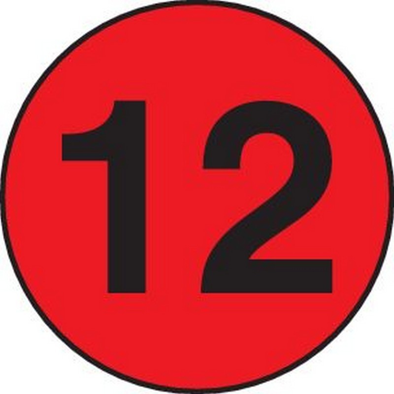 1" Diameter number 12 circle labels (500 per Roll)