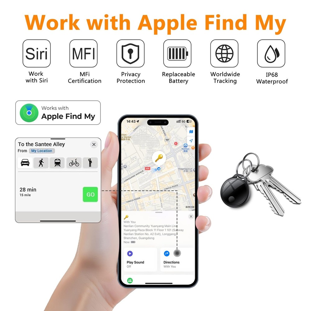Tracker Tags-4 Pack: Bluetooth Tracker, with Apple Find My APP (iOS Only) Rep...