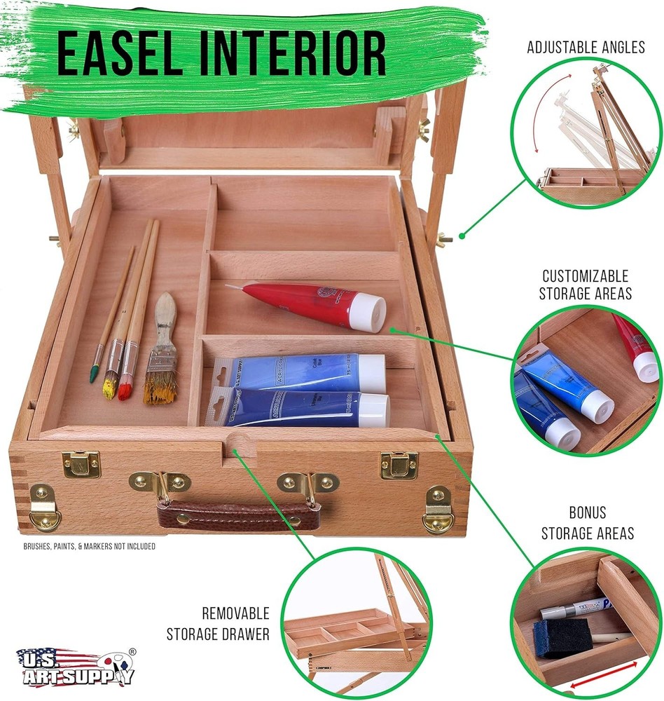Compact Beechwood Painting Easel - Includes Palette & Four-Compartment Storage