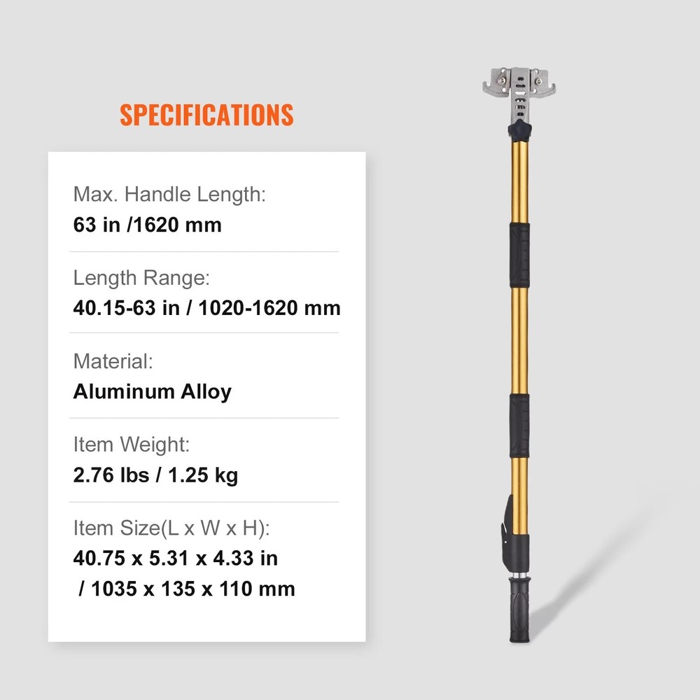 Drywall Flat Box Handle 40''-64'' Anodized Aluminum 5-Section Length Adjustable