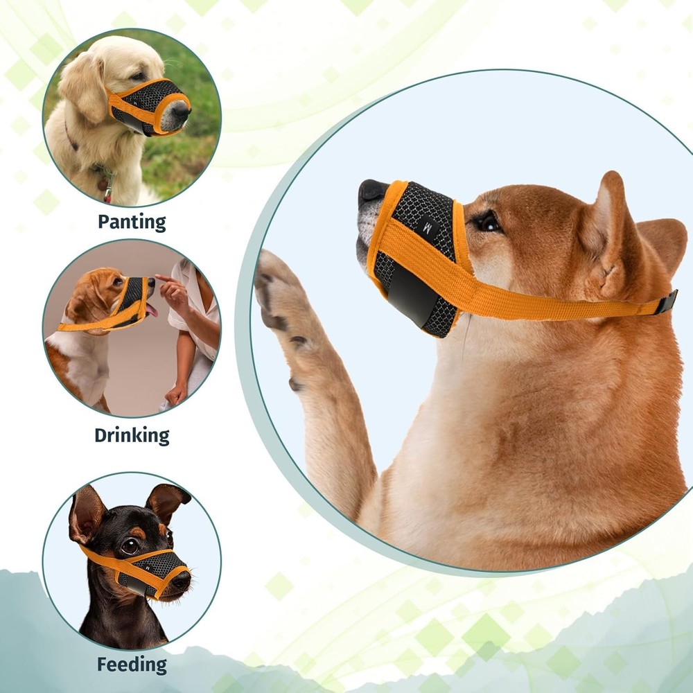Soft Nylon Muzzle Breathable Mesh Fabric Muzzle Small Dogs Orange)