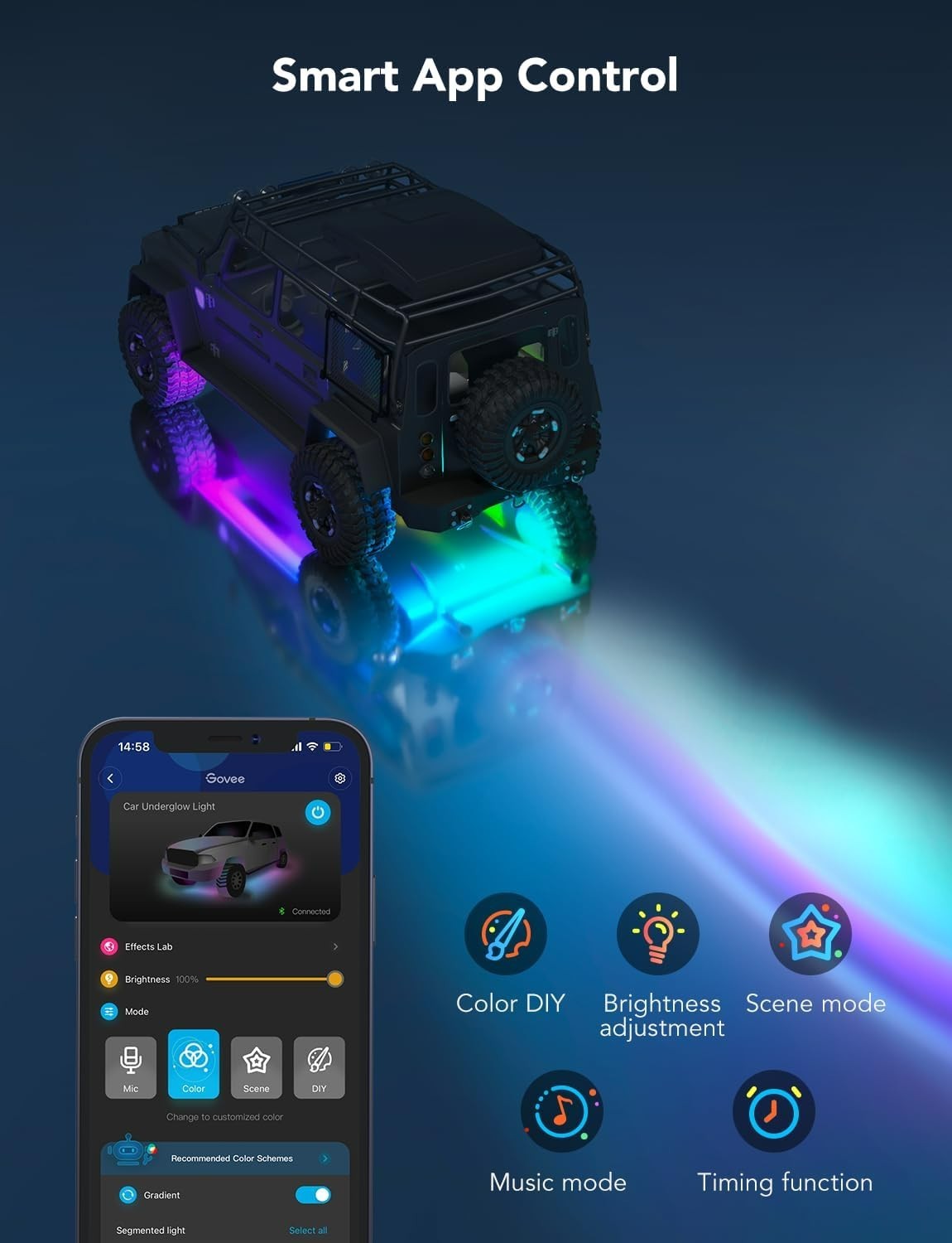 Car Underglow Lights, 8 pcs RGBIC Under Car Lights with 16 Million Colors and 45