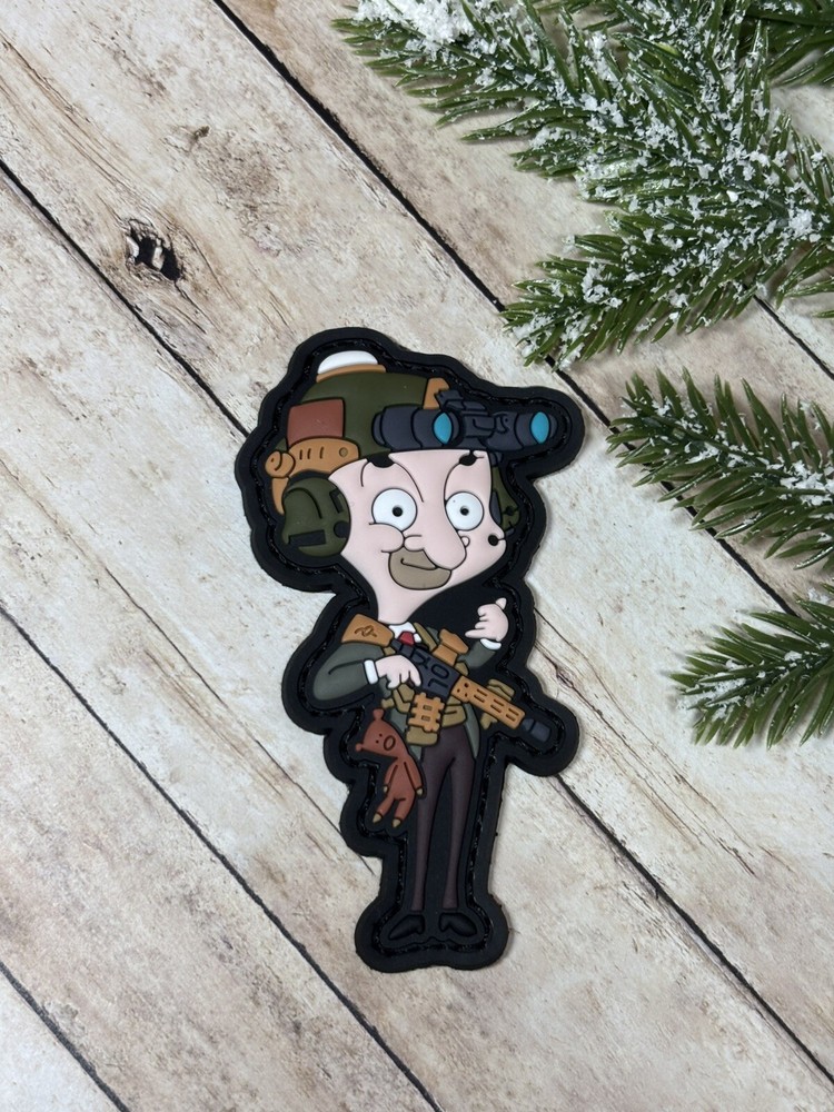 PVC Tactical Patch- Mr. Bean Patch - Hook Loop Morale Gun Soldier Bean Patch