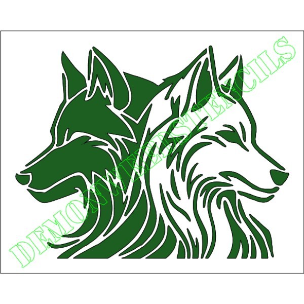 6.5"x8" Clear Plastic Stencil - Wolf Couple (MB200) (.007")