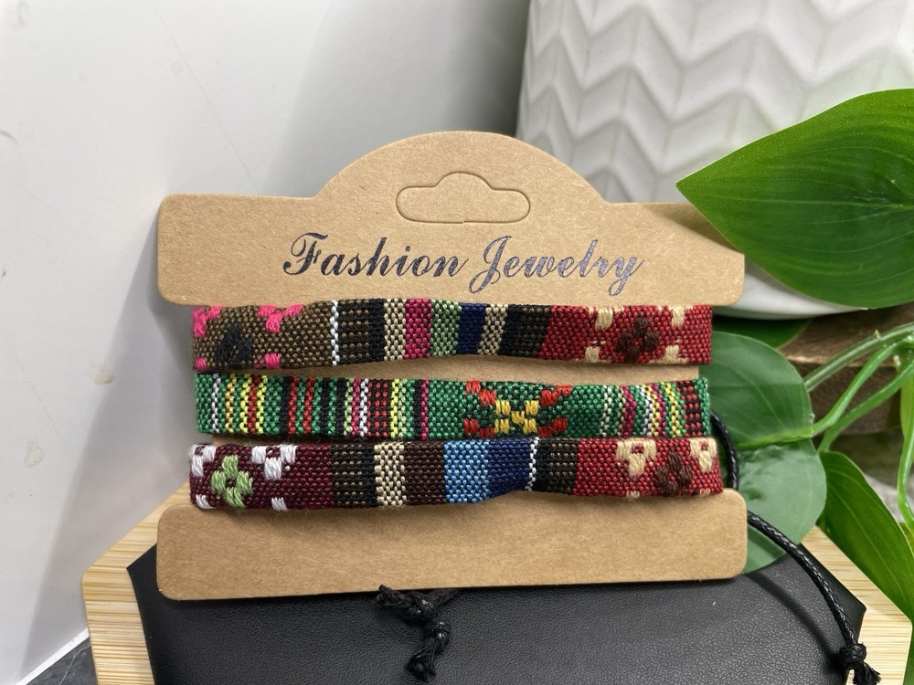 3 PC Tapestry Bracelet  Stackable Adjustable Tie Free Ship B5237