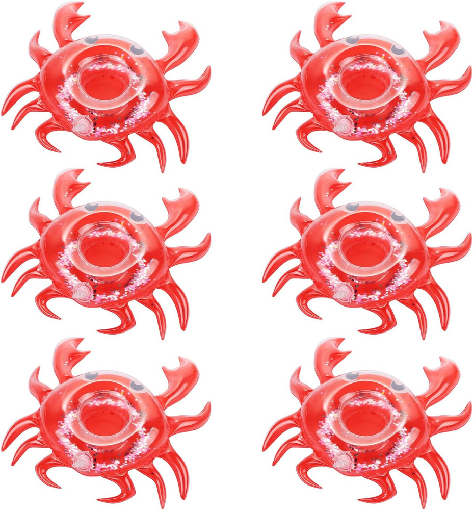 6 Pack Crab Inflatable Drink Holder, Drink Floaties Floating Drink Holder fo...