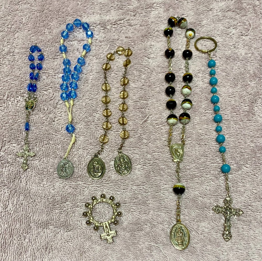 Set of 6 Chaplet Rosaries - various makers - no damage - estate set.